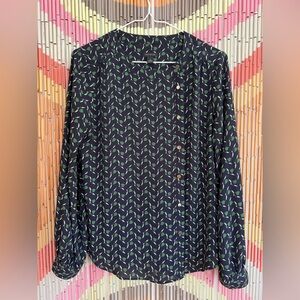Ann Taylor Navy and Green Patterned Blouse